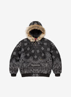 Supreme Bandana Jacquard Denim Hooded Work Jacket Black