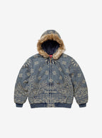 Supreme Bandana Jacquard Denim Hooded Work Jacket Blue