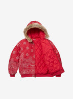 Supreme Bandana Jacquard Denim Hooded Work Jacket Red