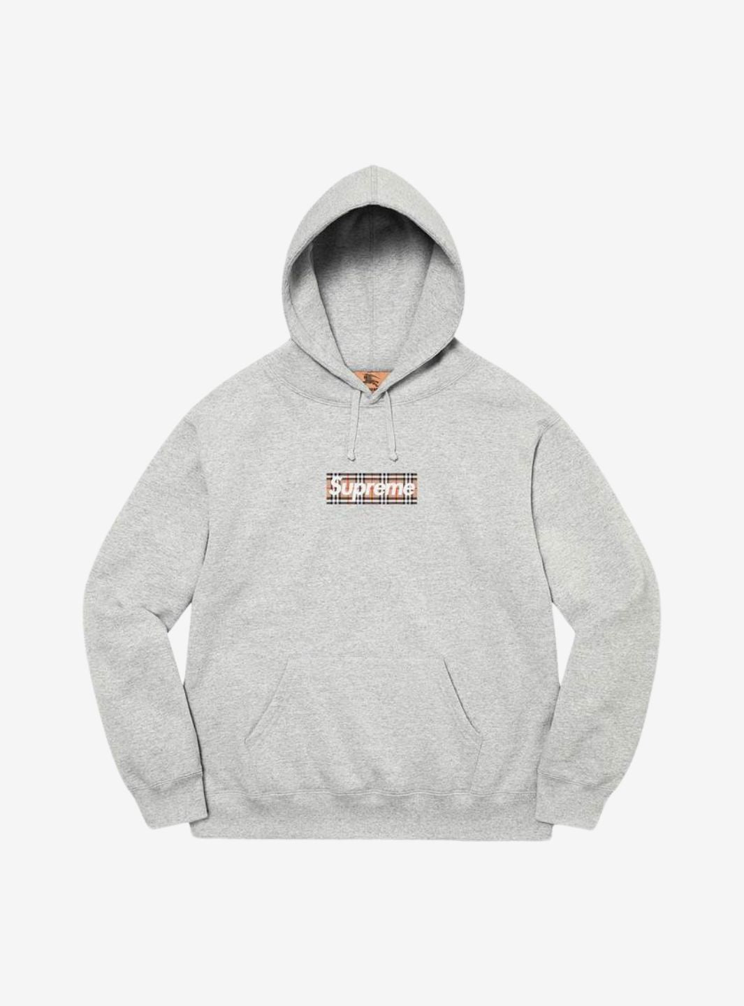 Supreme Burberry Box Logo Hooded Sweatshirt Heather Grey
