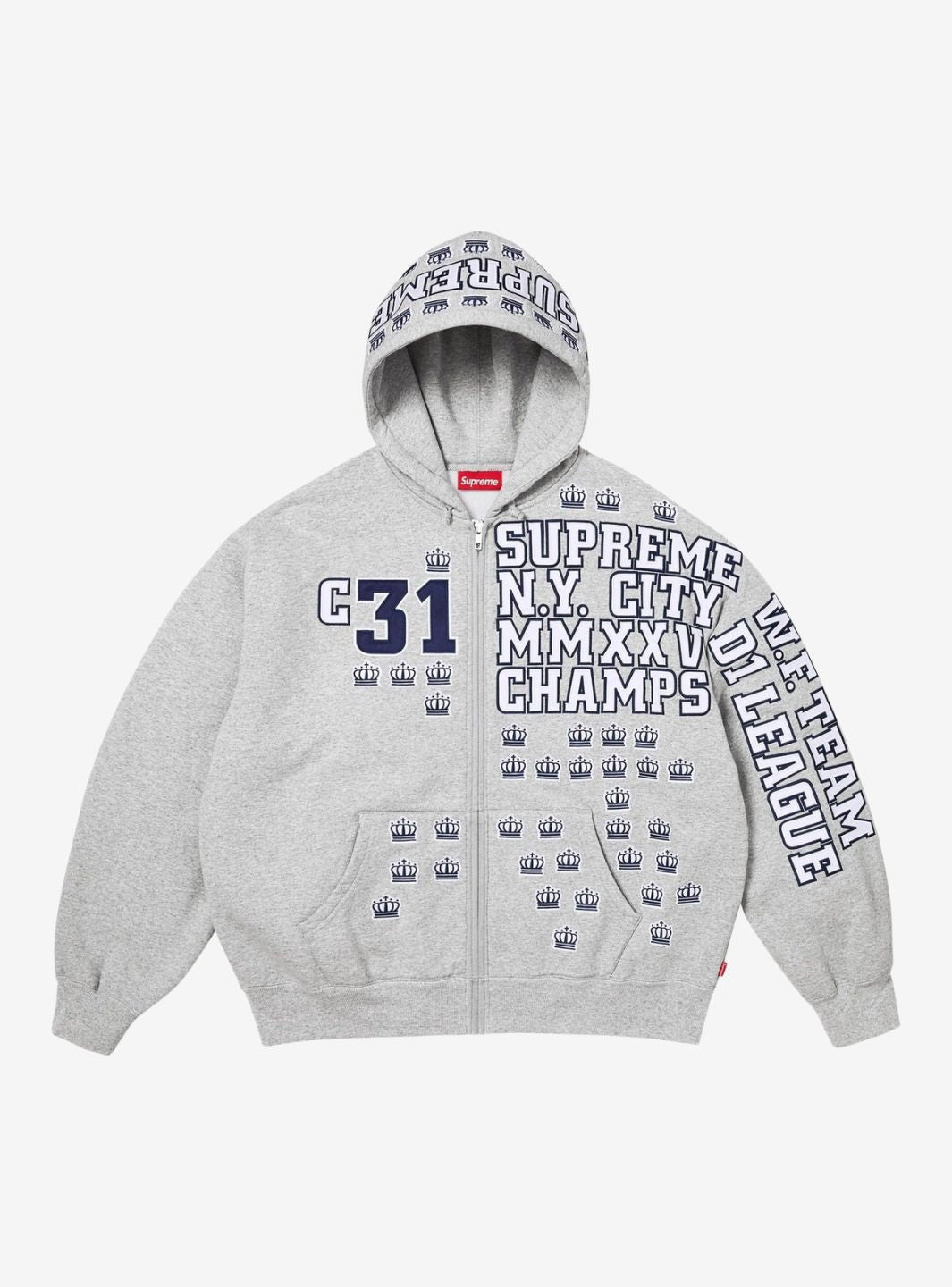 Supreme League Champs Zip Up Hooded Sweatshirt Grey
