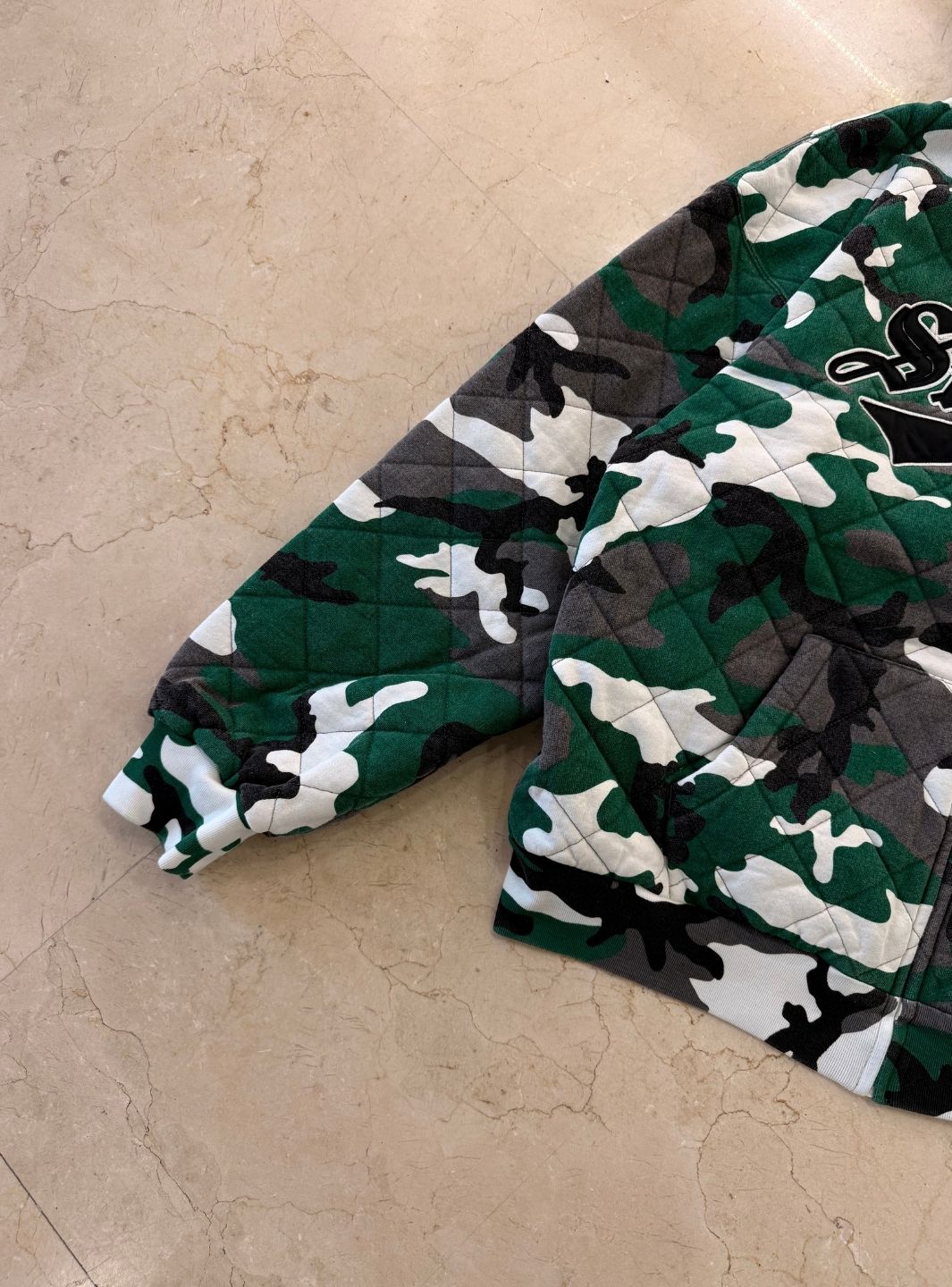 Supreme Quilted Zip Up Hooded Sweatshirt Green Camo