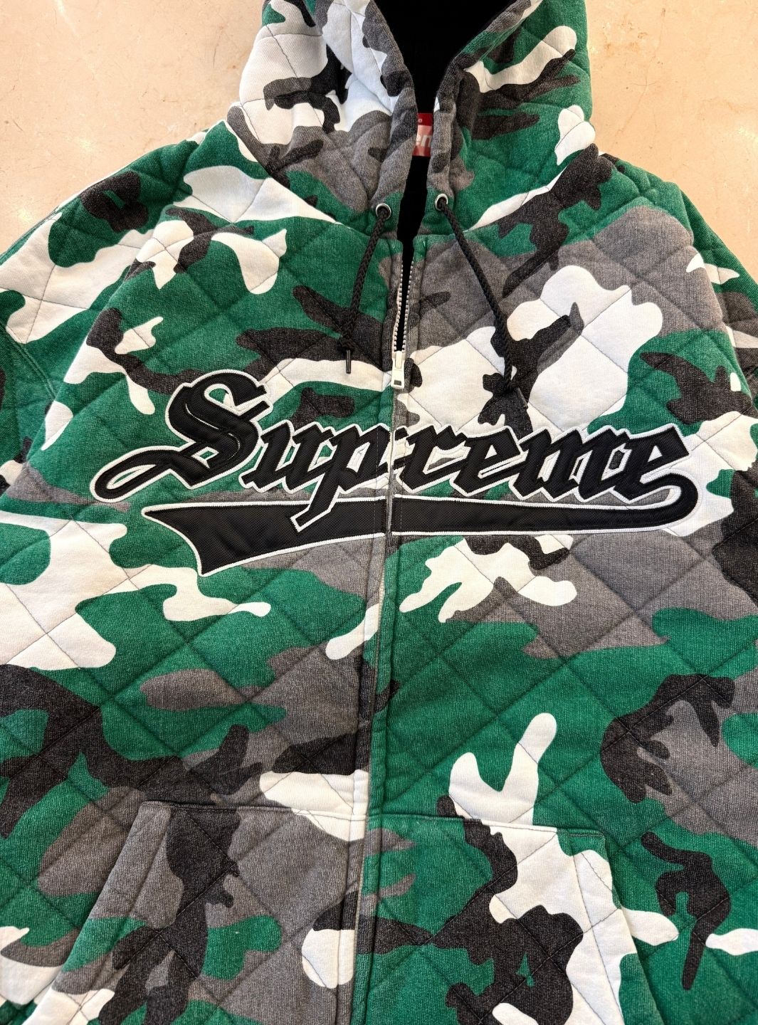 Supreme Quilted Zip Up Hooded Sweatshirt Green Camo