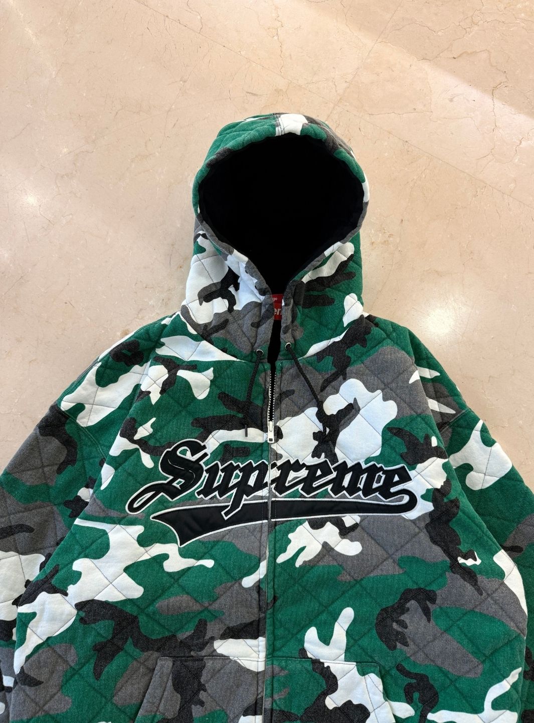 Supreme Quilted Zip Up Hooded Sweatshirt Green Camo
